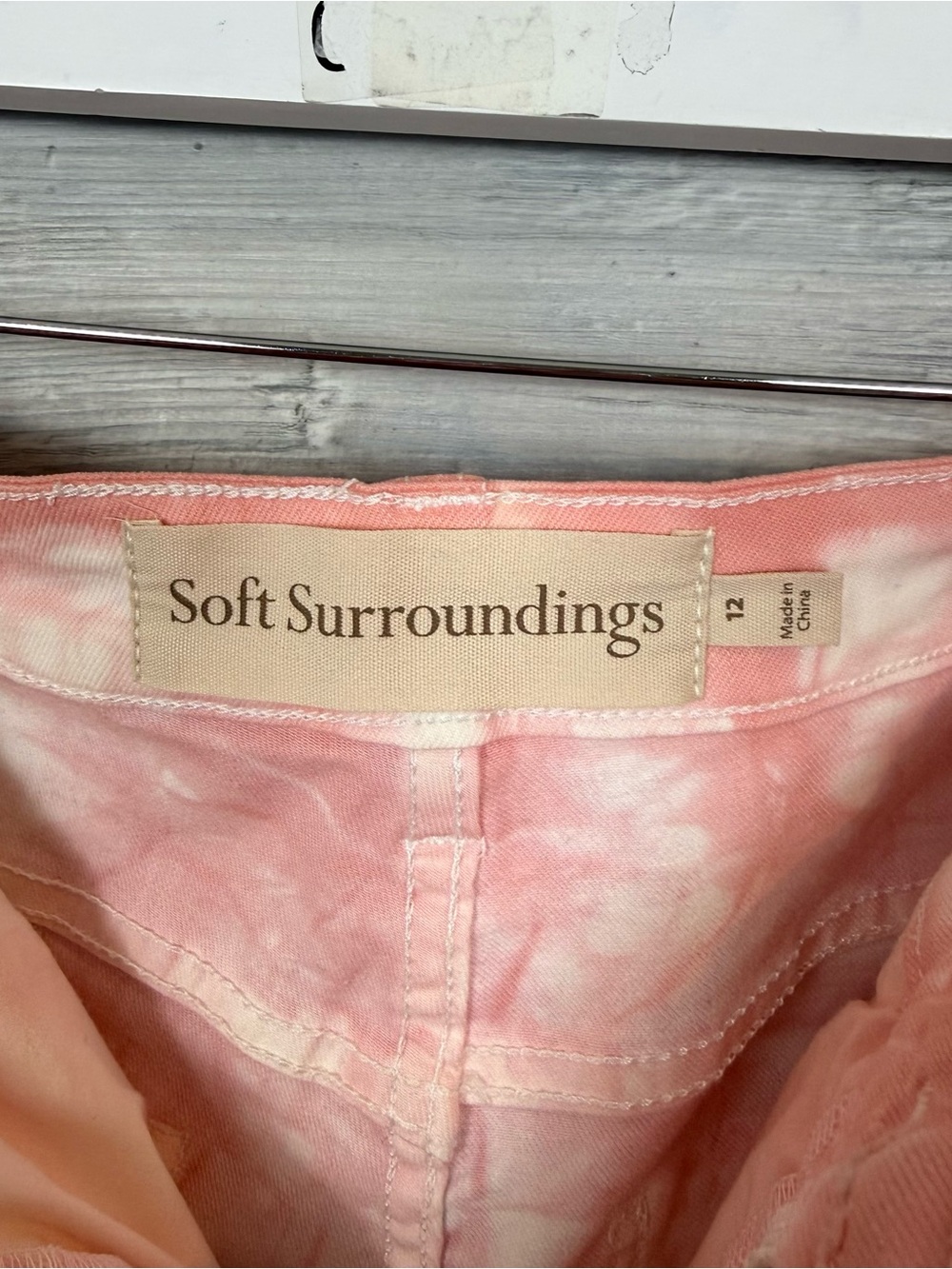 Soft Surroundings Tie Dye Ankle Jeans Pink White Size 12 Cropped Slim Stretch - Picture 2 of 7